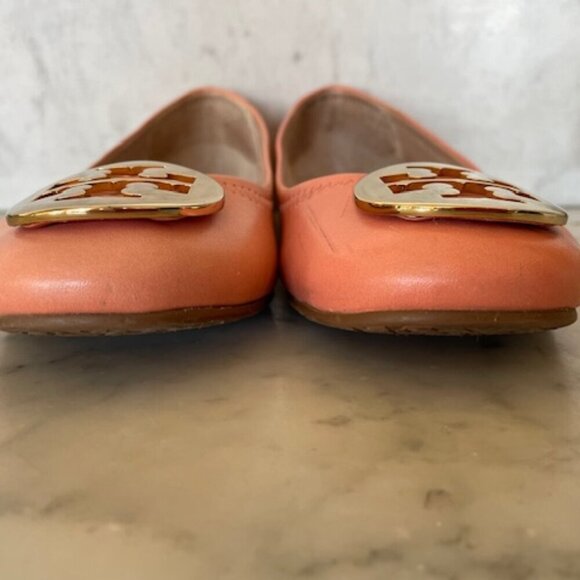 TORY BURCH Minnie Travel Ballet w/ Logo Soft Nappa Leather Sunshine 6 - Picture 9 of 17